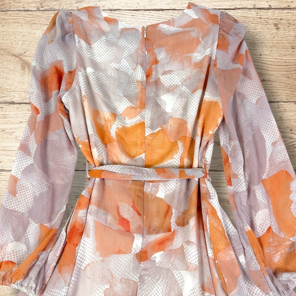 EXPRESS Printed Button‎ Front Tie Waist Midi Dress NWT Size M Peach Floral Print - Picture 9 of 12